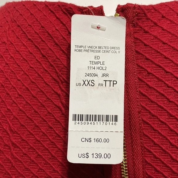 Bebe NWT Temple Red V-Neck Belted Dress Size XXS - Picture 7 of 8